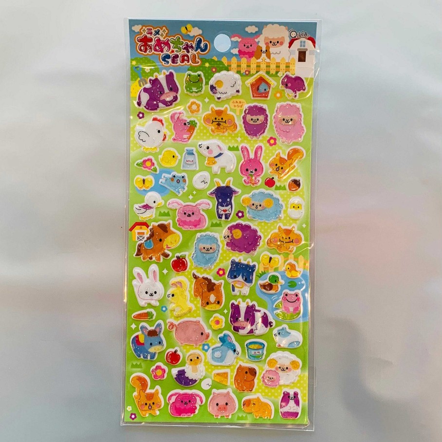 Stationery Kawaii Import Japanese Stickers | Q-Lia Sparkly Epoxy Stickers: Farm Farm