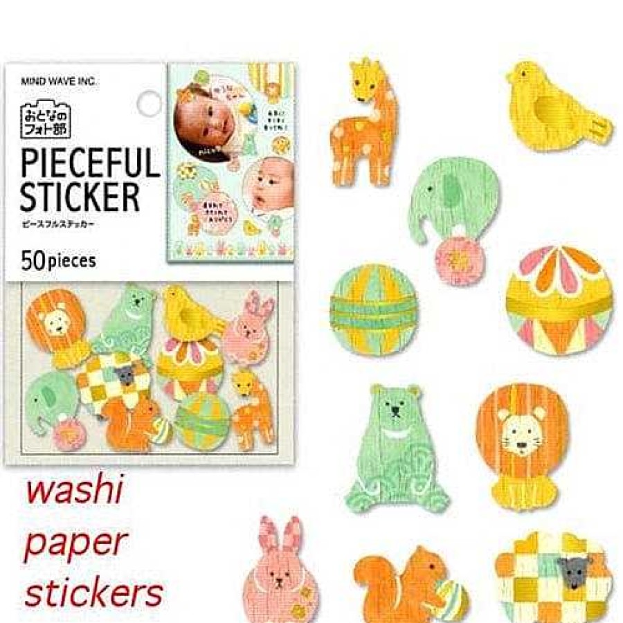 Stationery Kawaii Import Sticker Flakes | Mind Wave Washi Paper Pieceful Sticker Sack: (D) Lion & Bear & Bunny 50-Piece