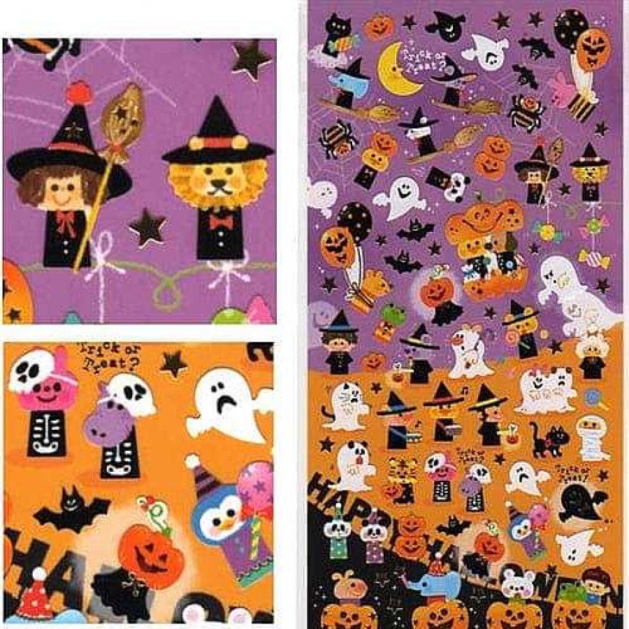 Stationery Kawaii Import Japanese Stickers | Kamio Wonderful Friends Happy Halloween Stickers With Golden Accents