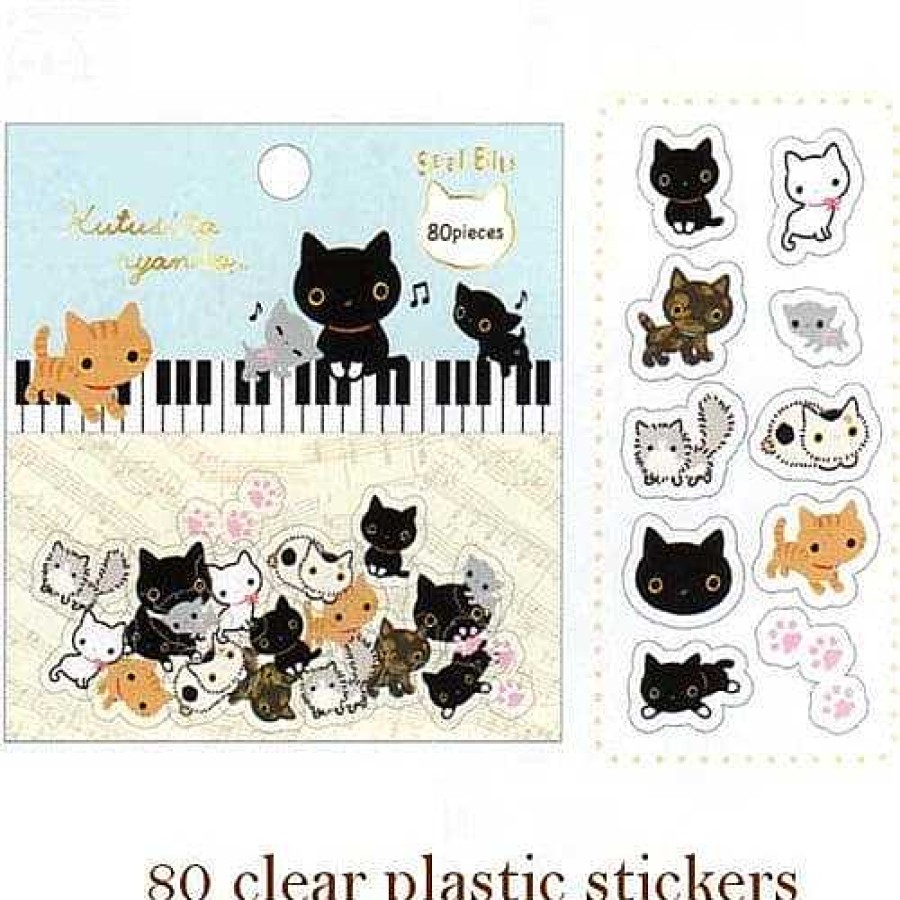 Stationery Kawaii Import San-X Stickers & Washi | San-X Kutusita Nyanko 80-Piece Clear Sticker Sack