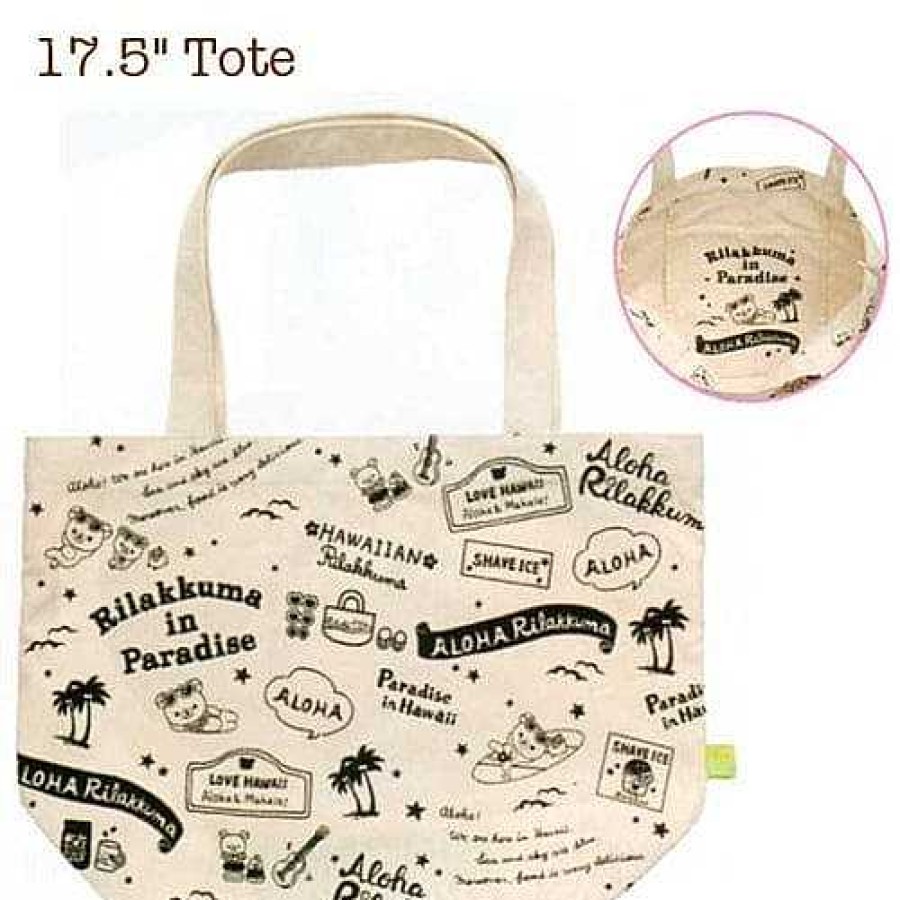 Styles Kawaii Import Totes | San-X Aloha Rilakkuma Paradise In Hawaii 17.5" Canvas Tote