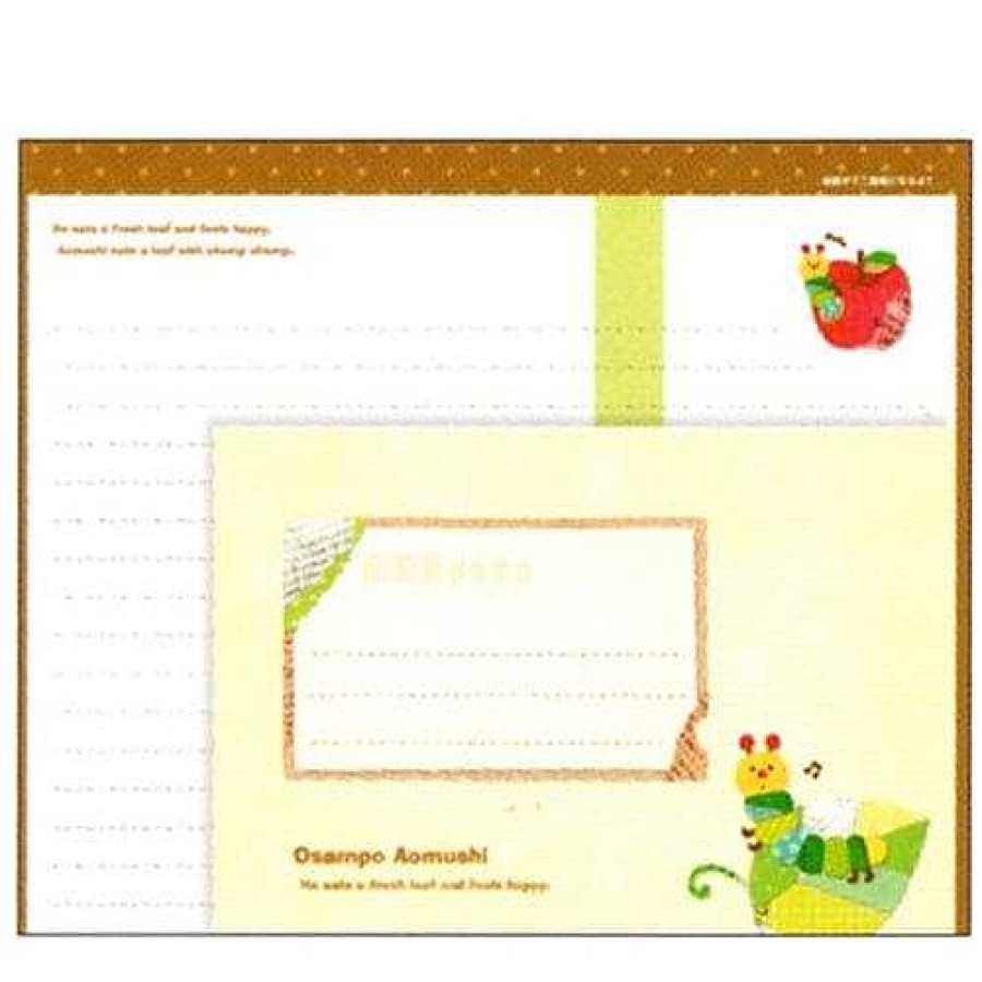 Stationery Kawaii Import Letter Sets | Mind Wave Osampo Aomushi Catepillar Letter Set With Seal Stickers