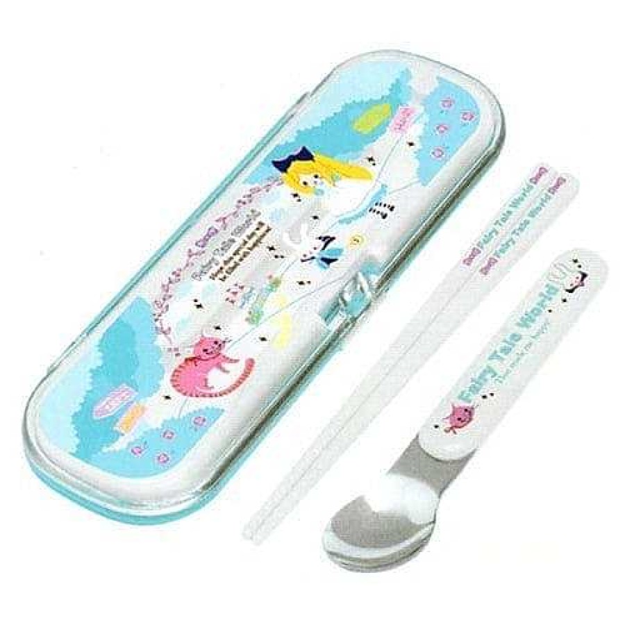 Homegoods Kawaii Import | Kamio *Alice In Wonderland* Fairy Tale World Spoon & Chopsticks Set With Carrying Case: Blue