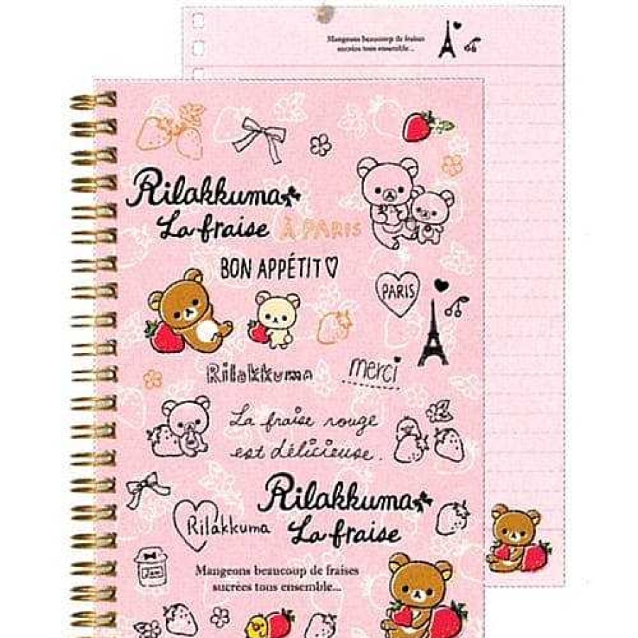 Stationery Kawaii Import Spiral Notebooks | San-X Rilakkuma La Fraise A Paris Hard Cover A5 Spiral Notebook: Pink