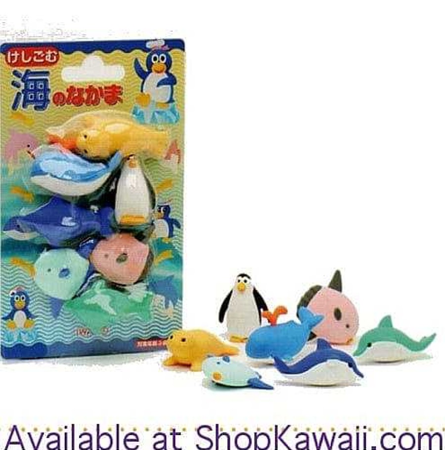 Stationery Kawaii Import Erasers | Iwako Marine Animals 7-Piece Eraser Set