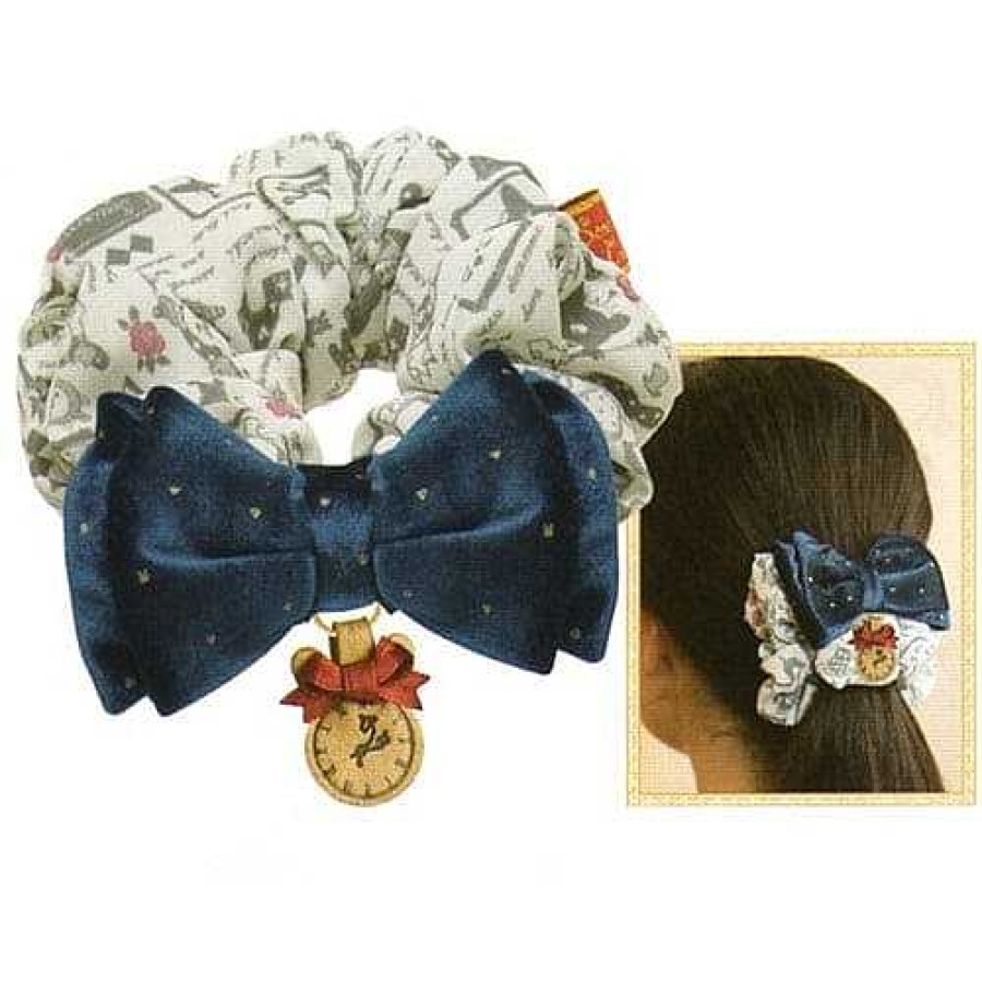 Styles Kawaii Import Hair Accessories | San-X Sentimental Circus Alice Hair Scrunchies With Bronze Bunny Ear Watch Emblem & Dark Blue Velvet Bow