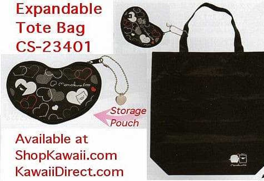 Styles Kawaii Import Totes | San-X Monokuro Boo Expandable Tote Bag With Storage Pouch: Black