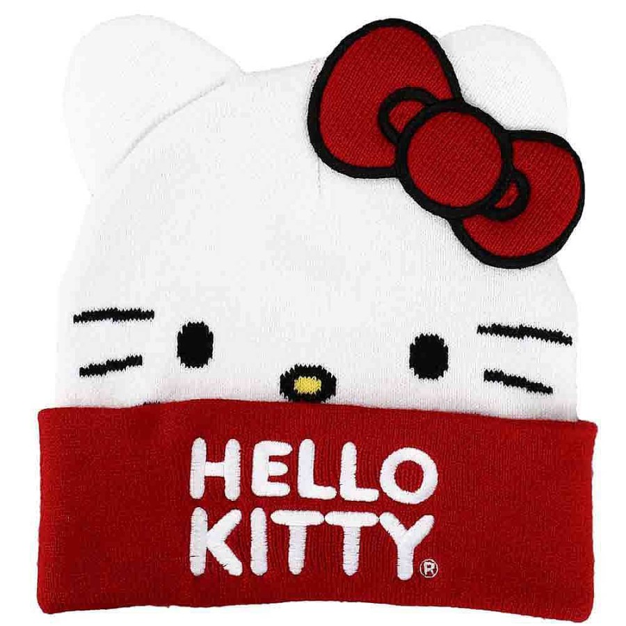 Styles BioWorld Headwear | Hello Kitty Face Embroidered Cuff Beanie Hat