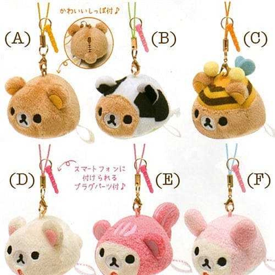 Styles Kawaii Import Bag Charms | San-X Rilakkuma Relax Bear 2" Screen Cleaner Plushie With Strap & Earphone Jack Plug