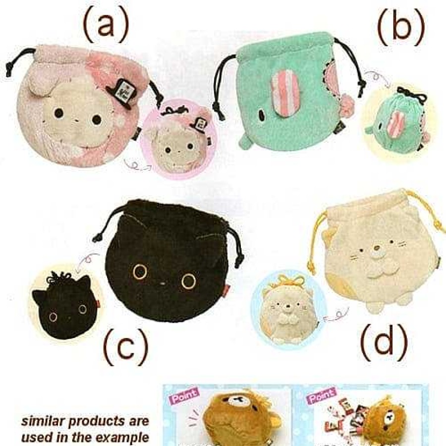 Styles Kawaii Import Drawstring Bags | San-X Sentimental Circus 5" Plushy Drawstring Pouch With Round Bottom: Mouton The Elephant