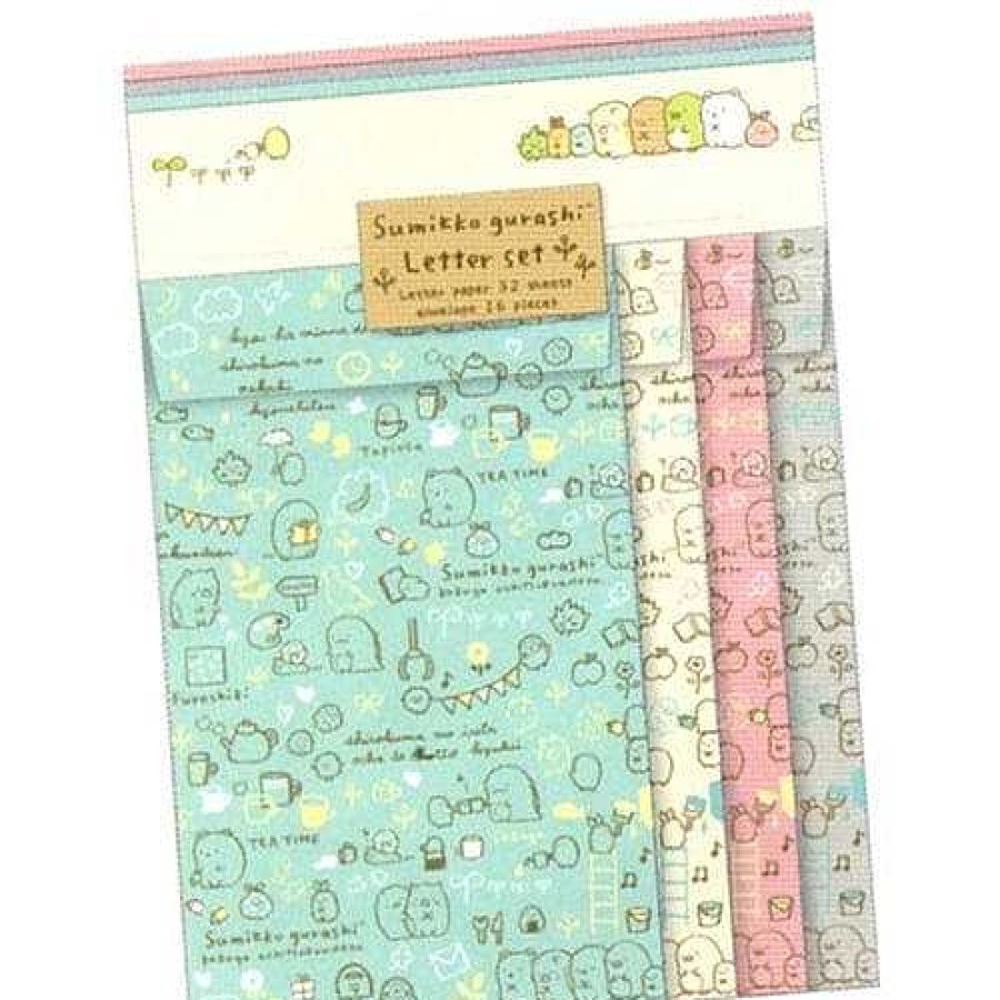 Stationery Kawaii Import Letter Sets | San-X Sumikko Gurashi "Things In The Corner" Kokoga Ochitsukundesu Quad Letter Set: Teal