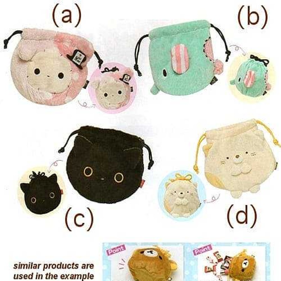 Styles Kawaii Import Drawstring Bags | San-X Kutusita Nyanko 6.2" Plushy Drawstring Pouch With Round Bottom