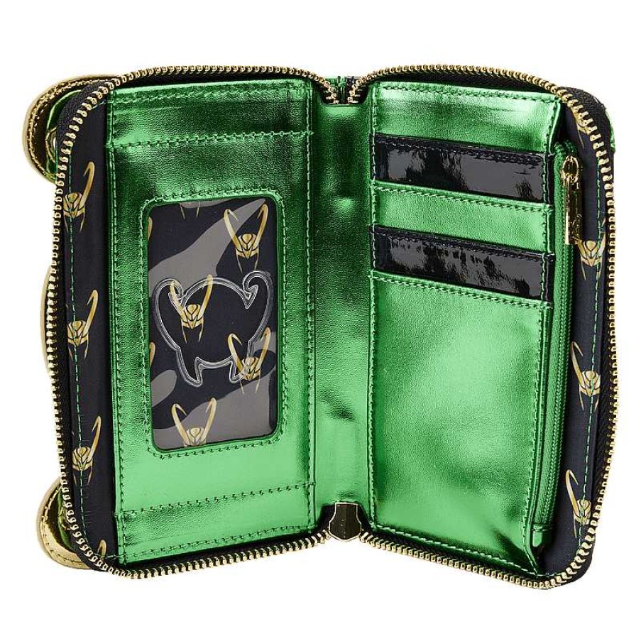 Styles Loungefly | Lf Marvel Shine Loki Metallic Cosplay Zip Around Wallet