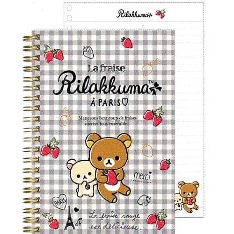 Stationery Kawaii Import Spiral Notebooks | San-X Rilakkuma La Fraise A Paris Hard Cover A5 Spiral Notebook: Grey