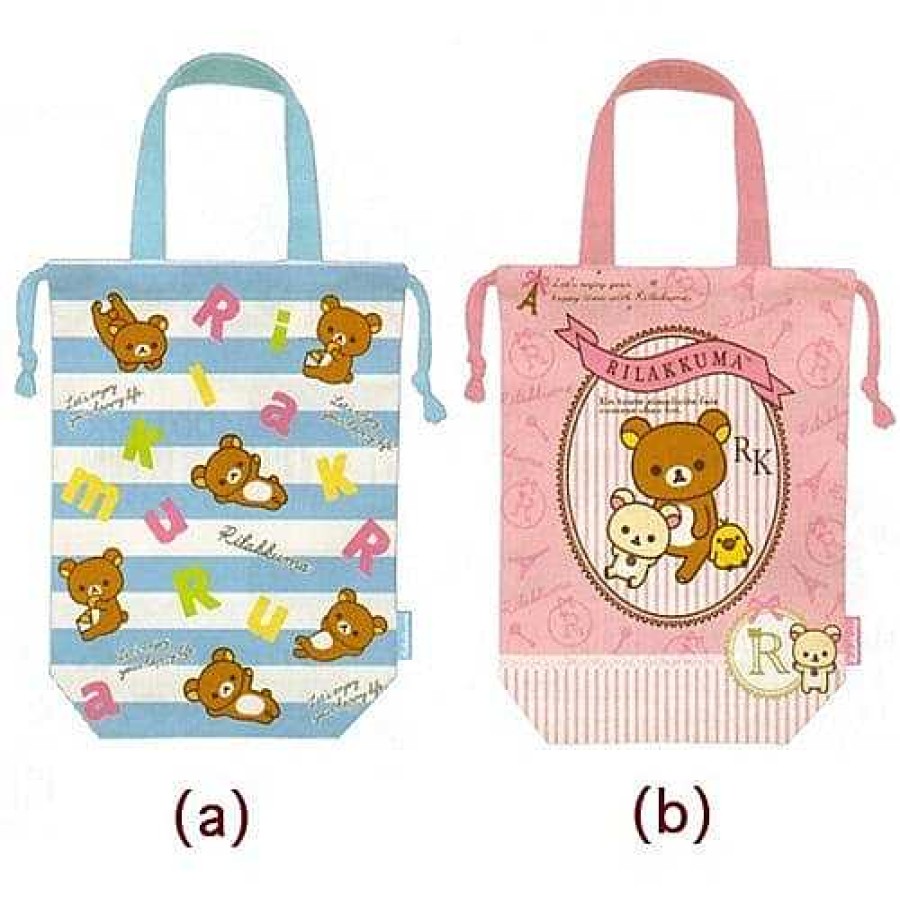 Styles Kawaii Import Totes | San-X Rilakkuma Relax Bear 11.5" Kid'S Shoe Bag: (A) Blue Strips