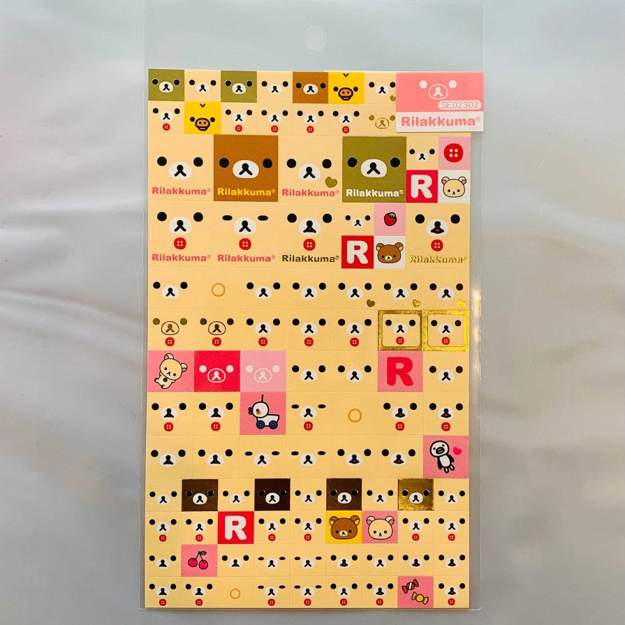 Stationery Kawaii Import San-X Stickers & Washi | San-X Rilakkuma Stickers With Gold Foil Accents: Little Bear Face