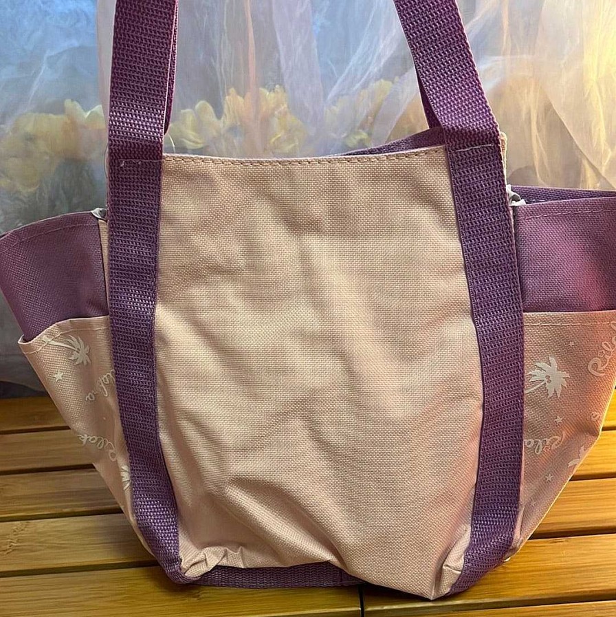 Styles Kawaii Import Totes | Aloha Rilakkuma Paradise In Hawaii 13" Purple Canvas Tote