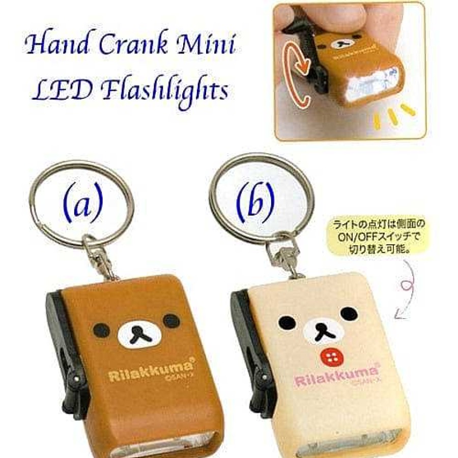 Styles Kawaii Import Keychains & Lanyards | San-X Rilakkuma Mini Hand Crank Led Flashlight Key Chain: Relax Bear