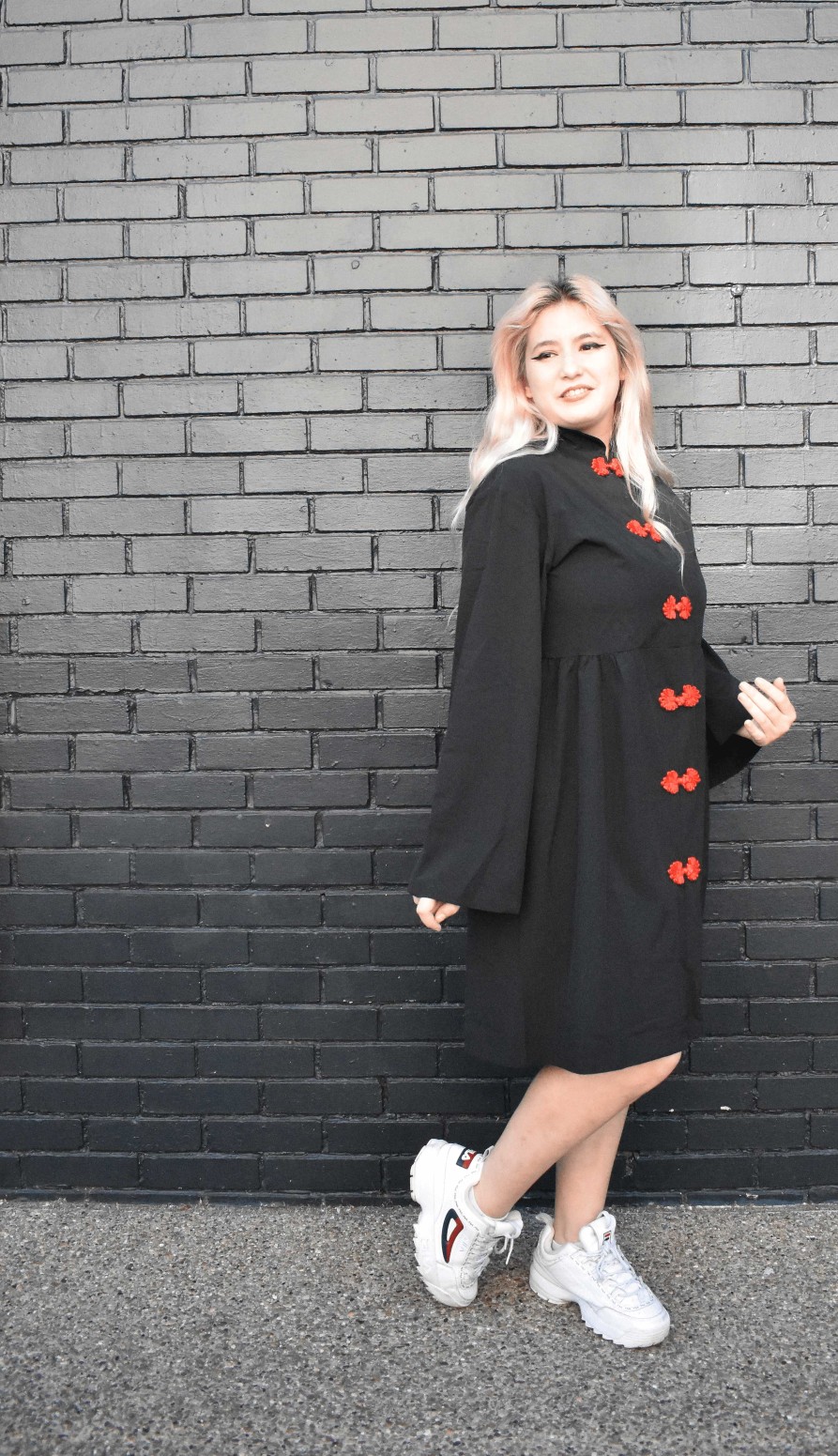 Styles ACDC Rag Acdc Rag | Acdc Rag Flashy China Button Long Sleeve Black Dress