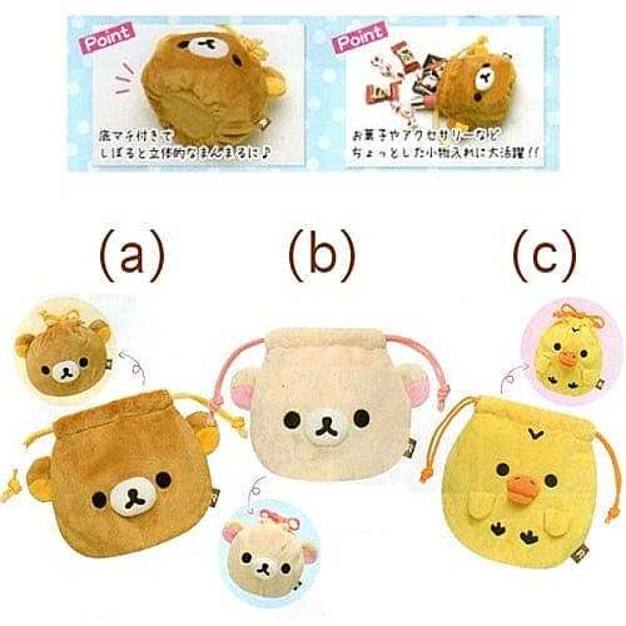 Styles Kawaii Import Drawstring Bags | San-X Rilakkuma 5" Plushy Drawstring Pouch With Round Bottom: Birdie