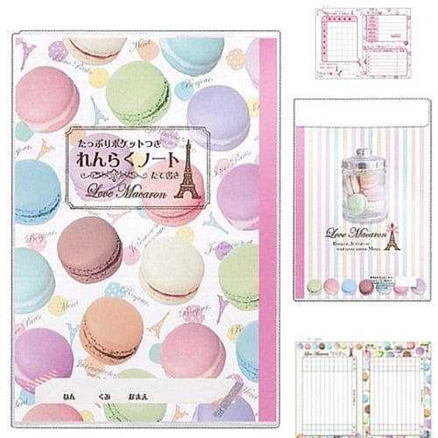 Stationery Kawaii Import Spiral Notebooks | Kamio Love Macaron Communication Notebook With Velcroed Pocket