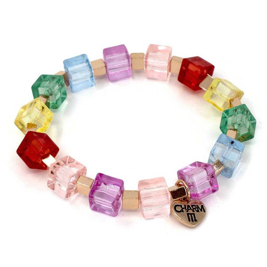 Styles Charm It Charm It! | Gold Rainbow Cube Stretch Bead Bracelet