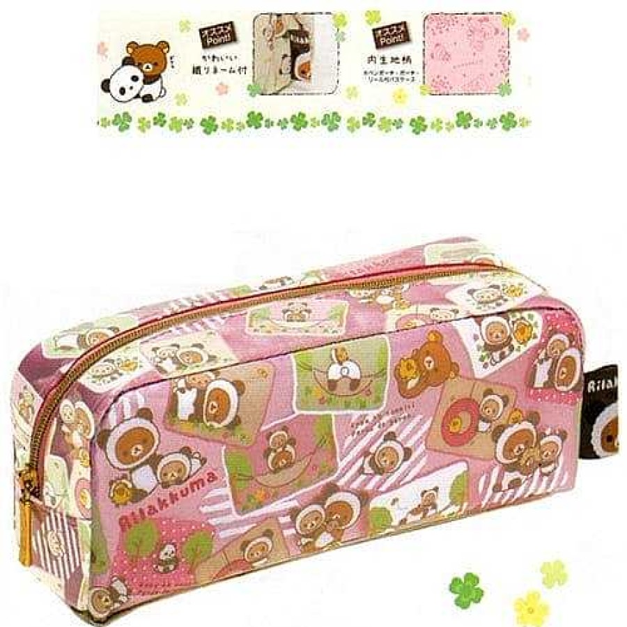 Styles Kawaii Import Pen Pouches | San-X Rilakkuma Panda Bear 7.3" Pouch: Pink