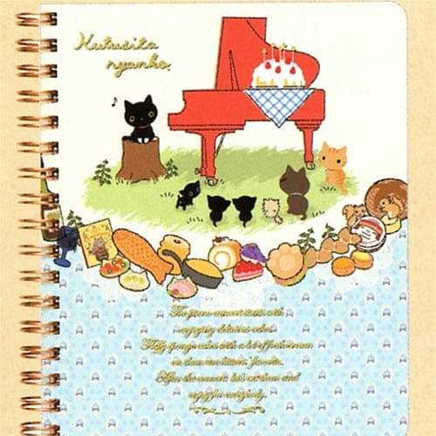 Stationery Kawaii Import Spiral Notebooks | San-X Kutusita Nyanko Mountain Cat B6 Hard Cover Spiral Notebook: Red Piano