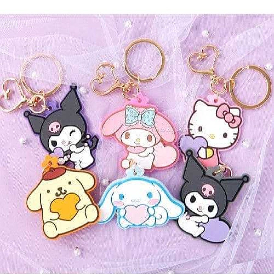 Styles BeeCrazee Keychains & Lanyards | Sanrio Friends Heart Large Rubber Keychains With Heart-Shaped Clasps