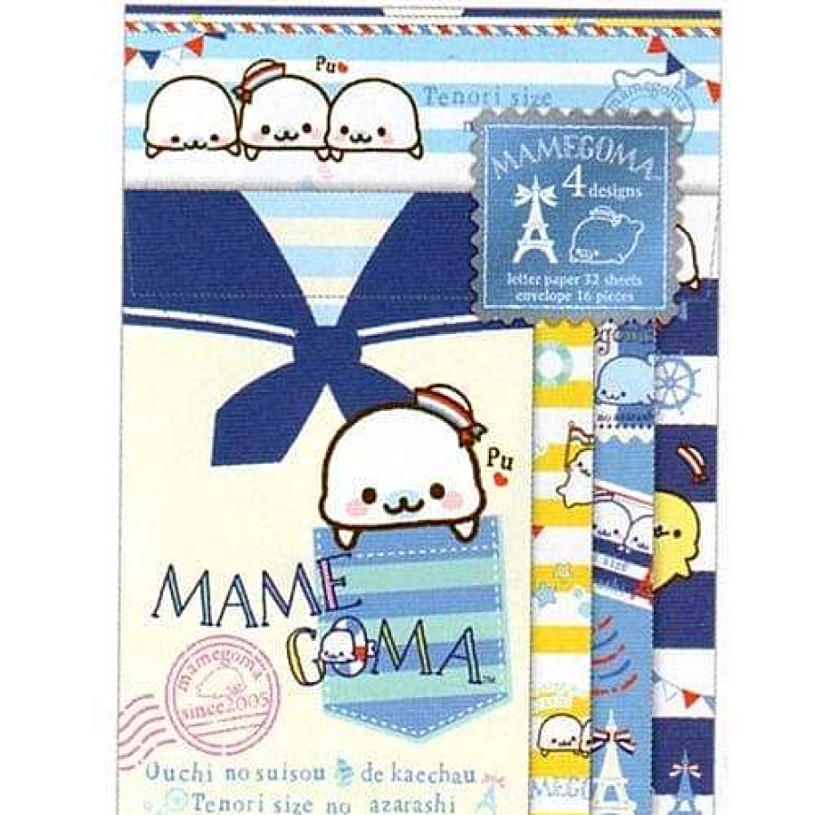 Stationery Kawaii Import Letter Sets | San-X Mamegoma Little Seals Sailor Quad Letter Set: Blue