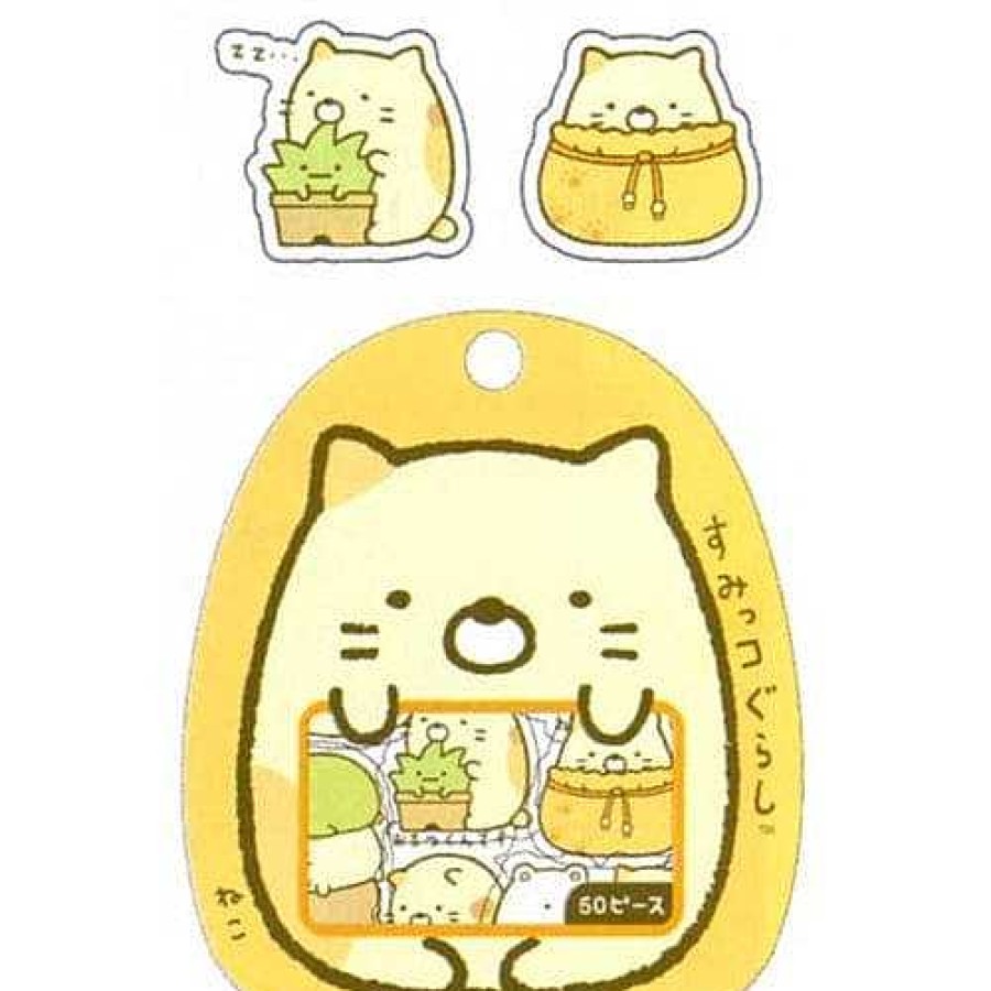 Stationery Kawaii Import Sticker Flakes | San-X Sumikko Gurashi "Things In The Corner" 50-Piece Sticker Sack: Cat