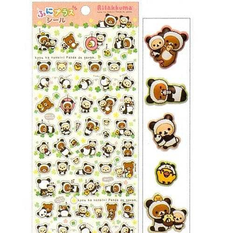 Stationery Kawaii Import San-X Stickers & Washi | San-X Rilakkuma Panda Bear Sparkly Stickers And Squishy Marshmallow Stickers