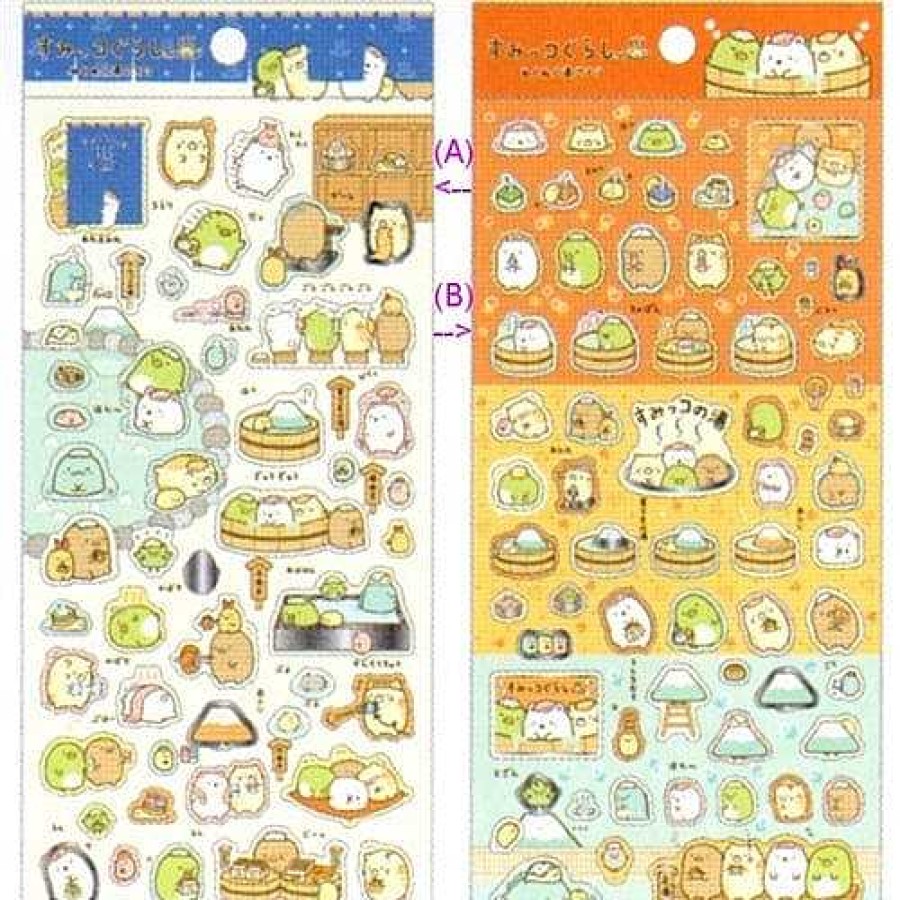 Stationery Kawaii Import San-X Stickers & Washi | San-X Sumikko Gurashi "Things In The Corner" Stickers: Hot Spring Spa