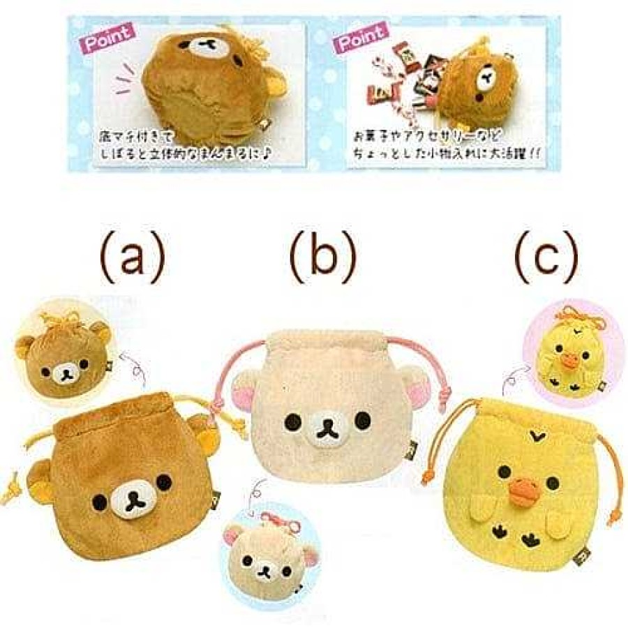 Styles Kawaii Import Drawstring Bags | San-X Rilakkuma 5" Plushy Drawstring Pouch With Round Bottom: Relax Bear