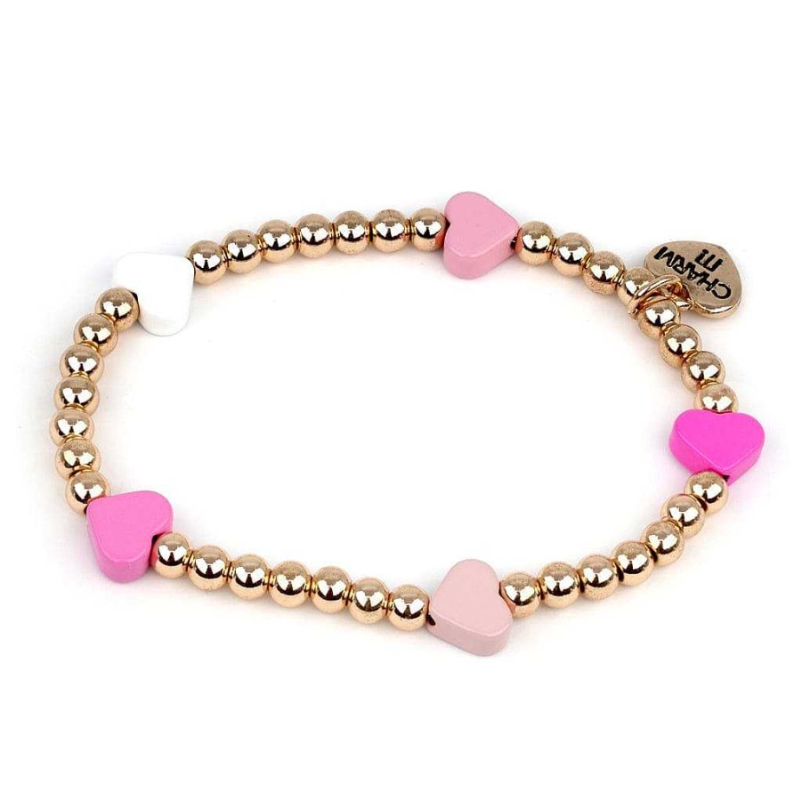 Styles Charm It Charm It! | Gold Bead Pink Heart Stretch Bracelet