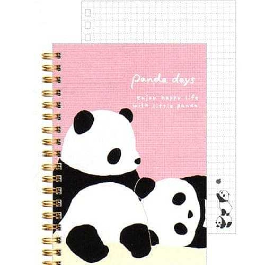 Stationery Kawaii Import Spiral Notebooks | San-X Panda Days B6 Hard Cover Spiral Notebook: Pink