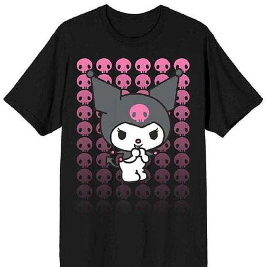 Styles BioWorld Sanrio Apparel | Kuromi Pink Skulls Unisex Black Tees