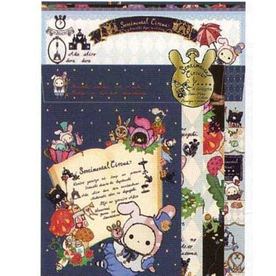 Stationery Kawaii Import Letter Sets | San-X Sentimental Circus Alice Quad Letter Set: Dark Blue