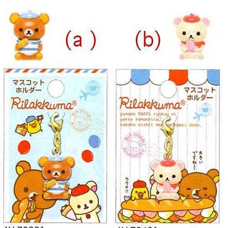 Styles Kawaii Import Keychains & Lanyards | San-X Rilakkuma Bonjour Zipper Buddy: Relax Bear Holding A Baguette