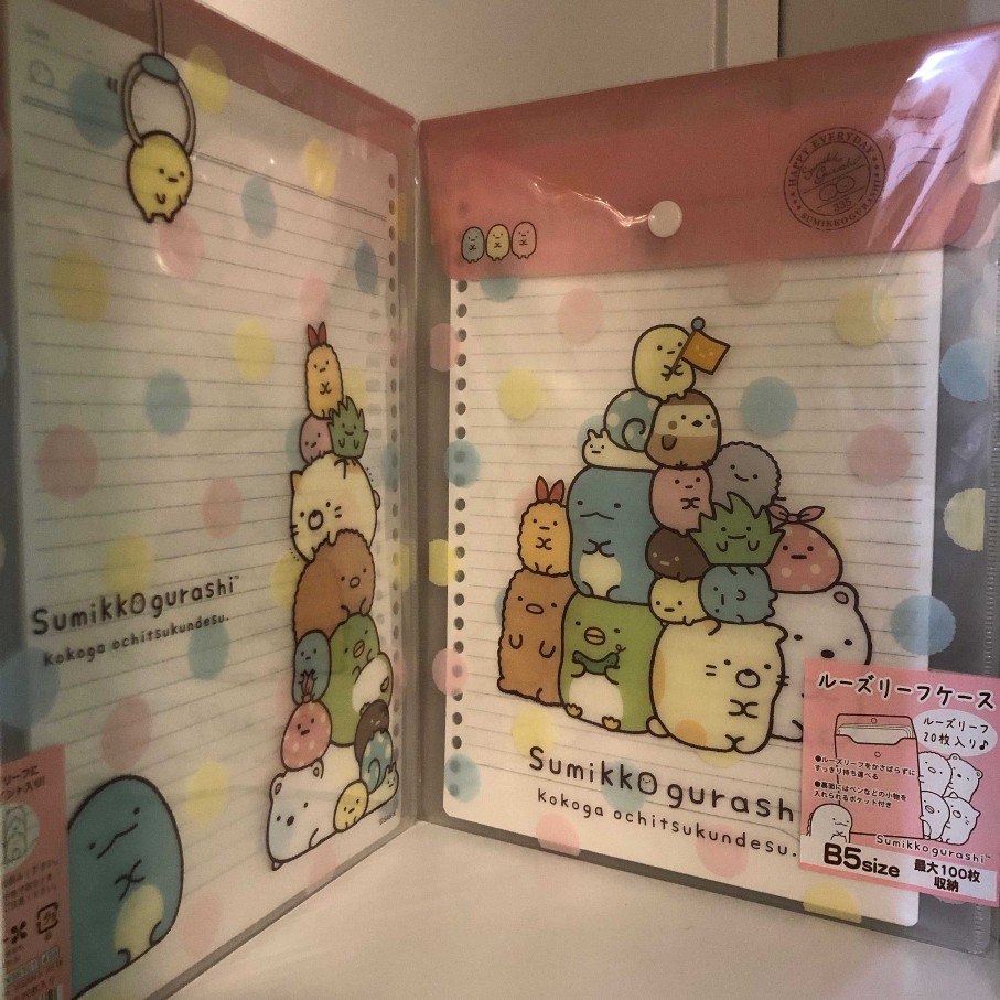 Stationery Kawaii Import | Pink Sumikko Gurashi B5 Size Paper Holder With Snap