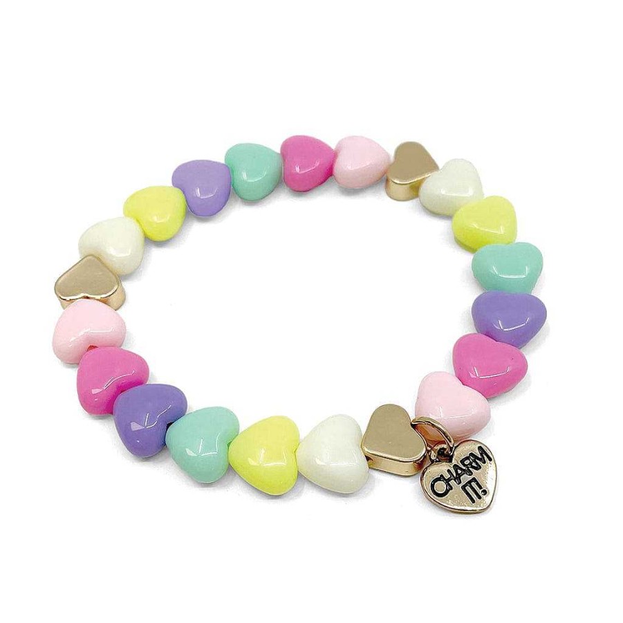 Styles Charm It Charm It! | Gold Pastel Heart Stretch Bead Bracelet