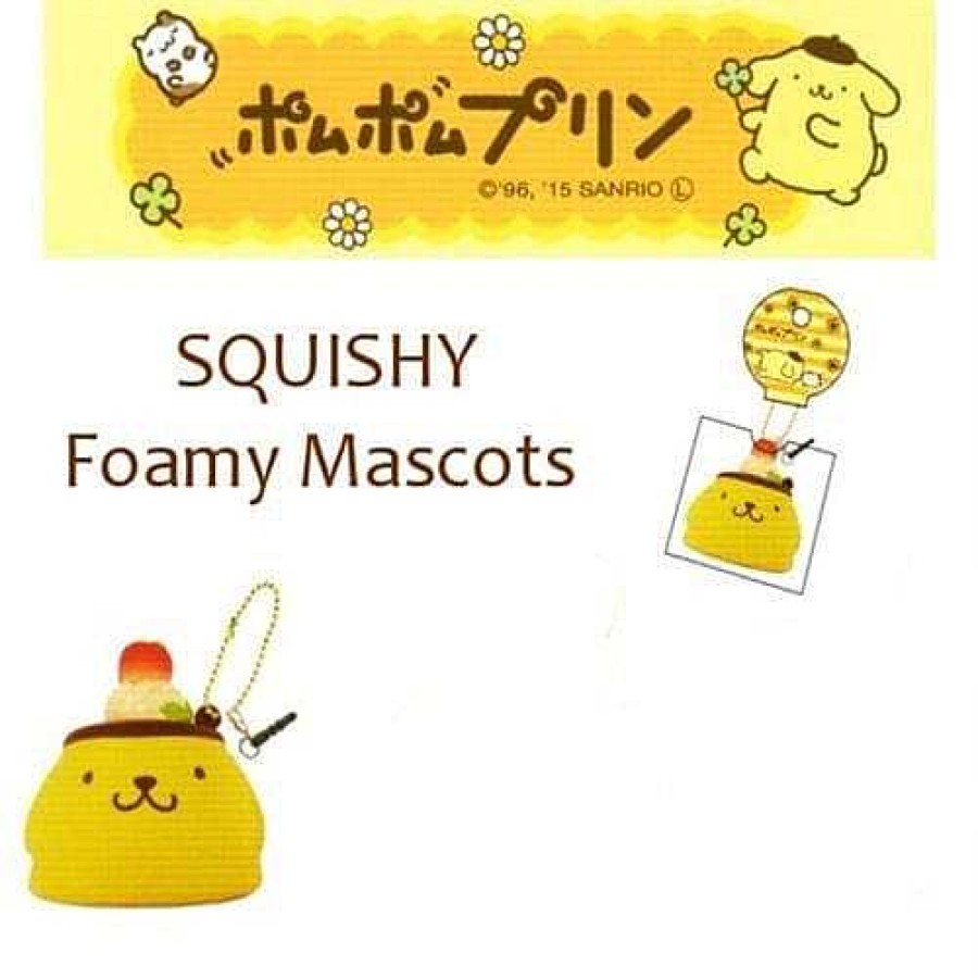 Styles Kawaii Import Keychains & Lanyards | Sanrio Japan Pom Pom Purin 2" Squishy Mascots With Keychains