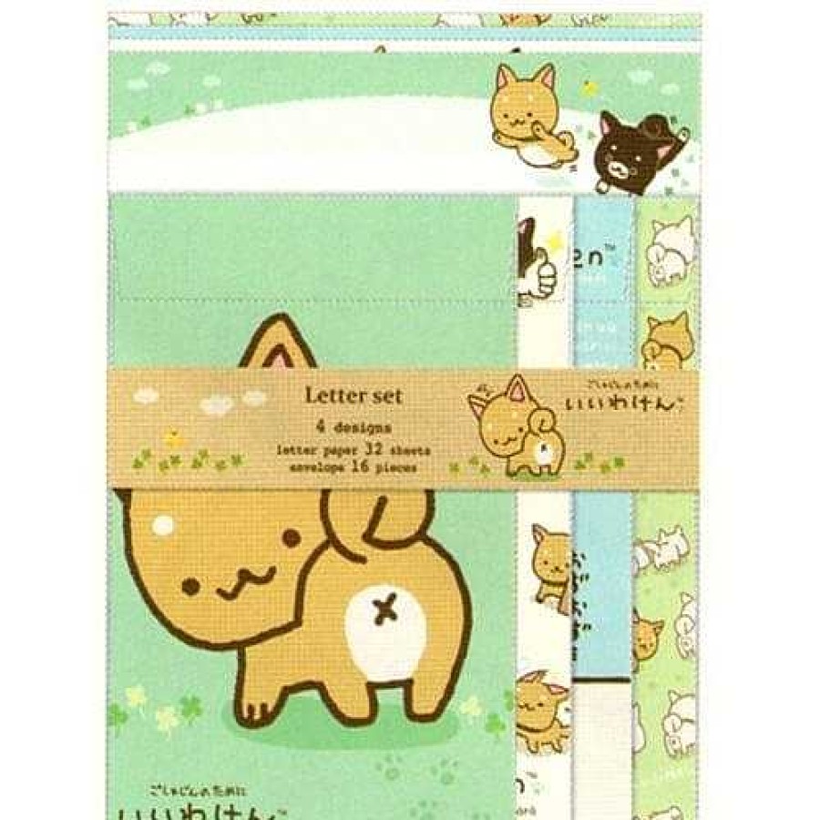 Stationery Kawaii Import Letter Sets | San-X Iiwaken Shiba Inu Quad Letter Set: Teal