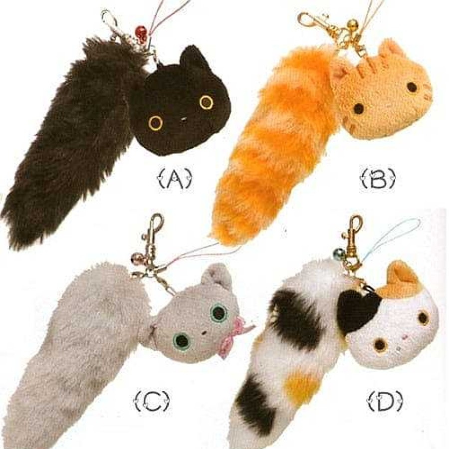 Styles Kawaii Import Bag Charms | San-X Kutusita Nyanko 4.7" Tail & 2.3" Face Plushy Mascot: Grey Kitty