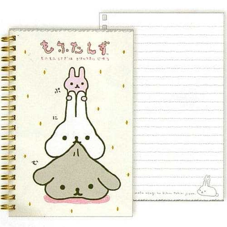 Stationery Kawaii Import Spiral Notebooks | San-X Mofutans Mochi Bunnies B6 Hard Cover Spiral Notebook: Light Beige