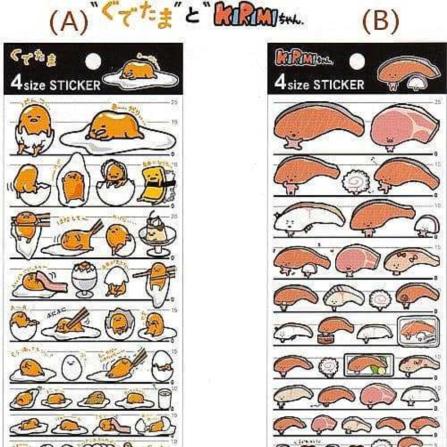 Stationery Kawaii Import Sanrio Stickers & Washi | Sanrio Japan 4-Size Stickers: Gudetama & Kirimi Chan