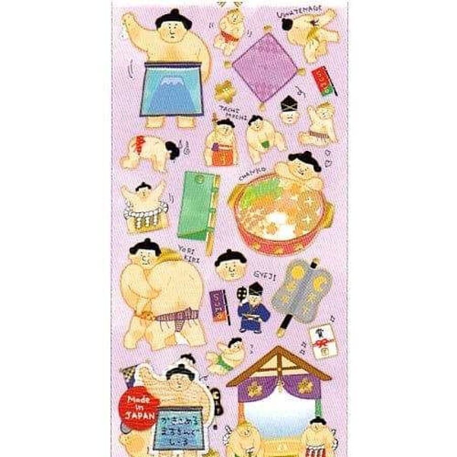 Stationery Kawaii Import Japanese Stickers | Kamio Sumou Wrestlers Thin Washi Paper Stickers With Golden Accents