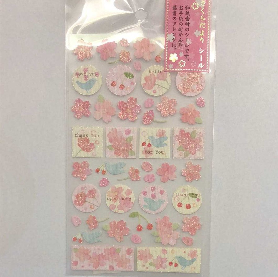 Stationery Kawaii Import San-X Stickers & Washi | Sakura Cherry Blossoms Sparkly Paper Stickers: 2