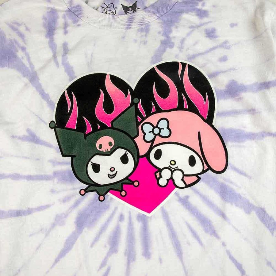 Styles BioWorld Sanrio Apparel | My Melody & Kuromi Flame Heart Long Sleeve Crop Top Spiral Tie Dye Shirt