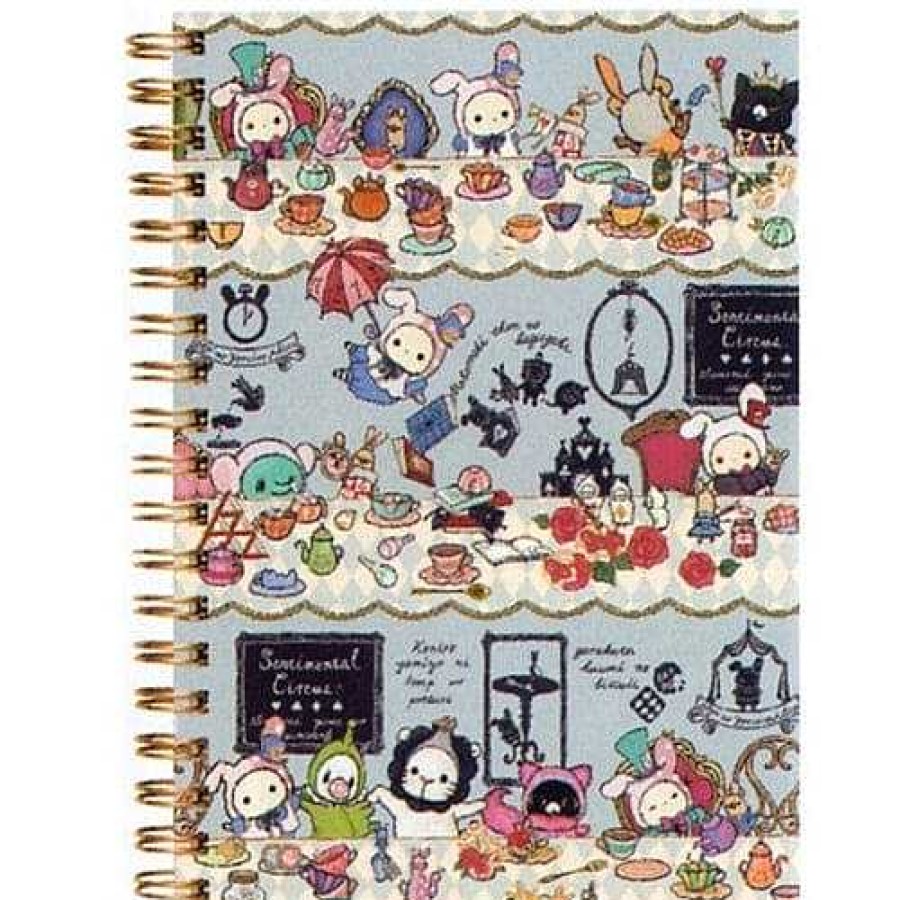 Stationery Kawaii Import Spiral Notebooks | San-X Sentimental Circus Alice Ruled B6 Spiral Notebook With Hard Cover: Light Blue